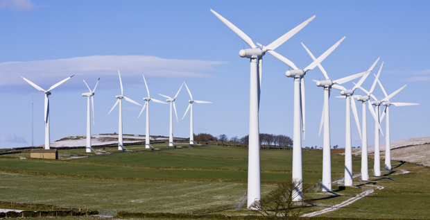 Wind turbines in windfarm